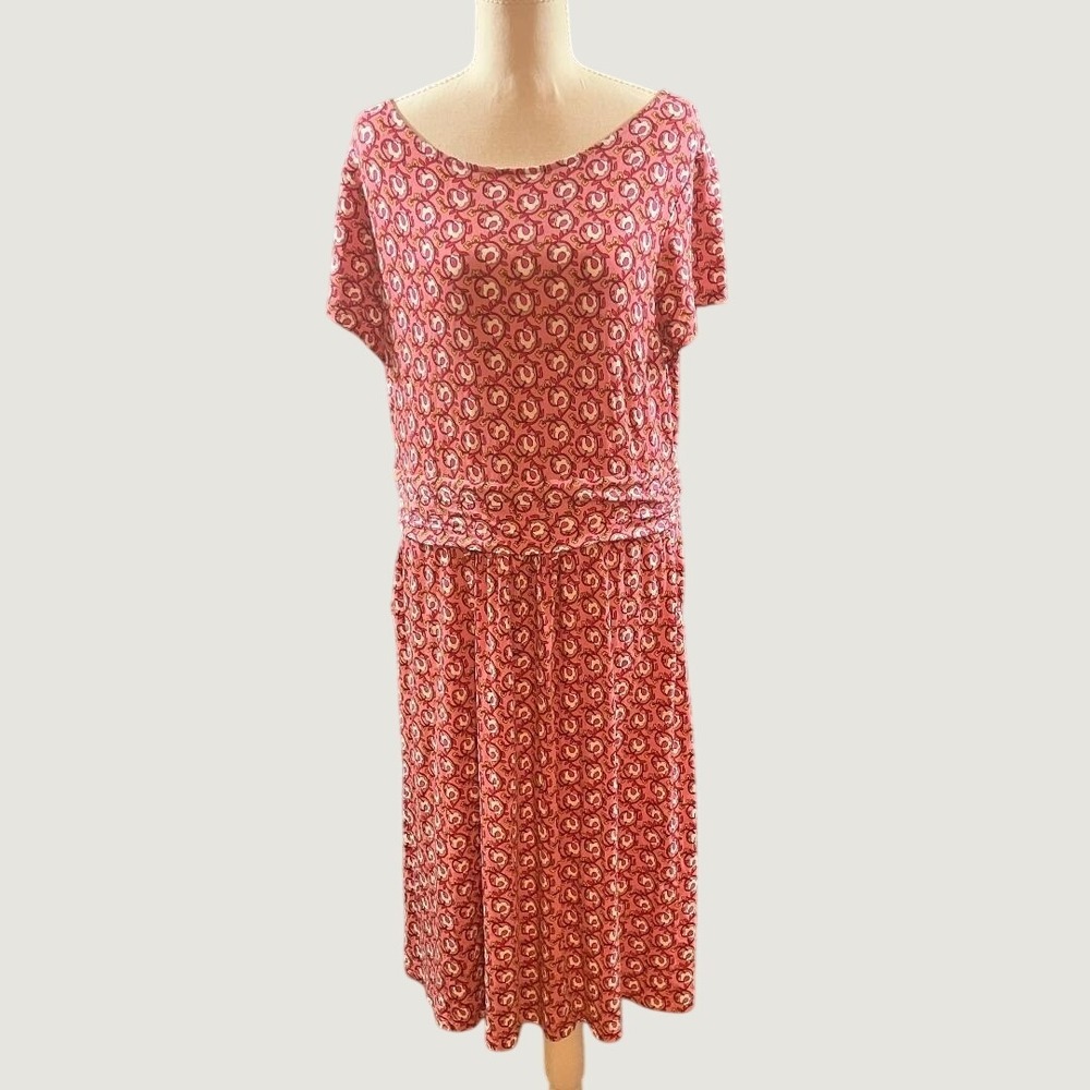Boden 14R Pink Floral Paisley Drop Waist Midi Dress Pockets Boho Lagenlook